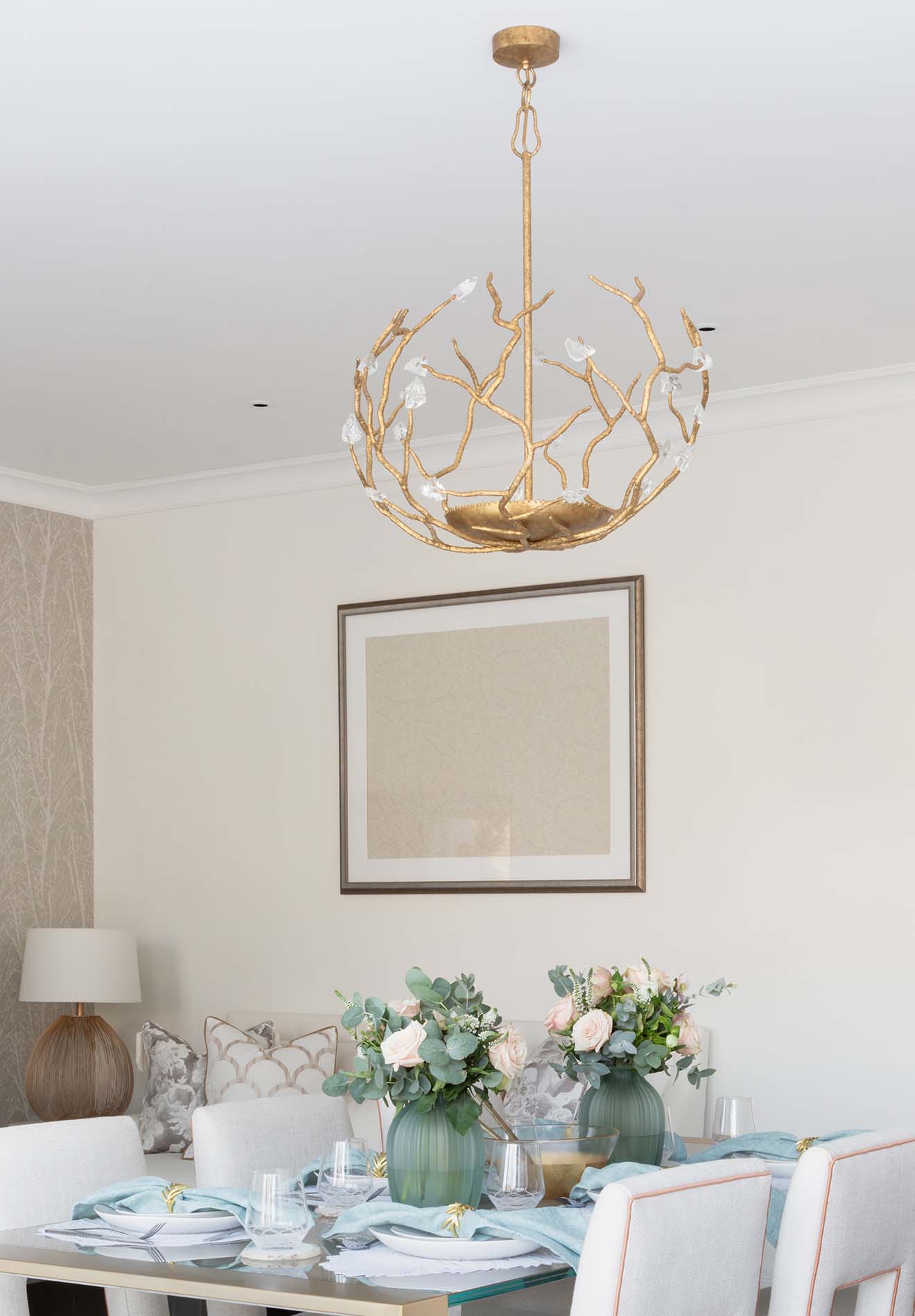 Porta Romana Blossom ceiling light featured in Wells and Maguire's Interior, photography by Paul Craig
