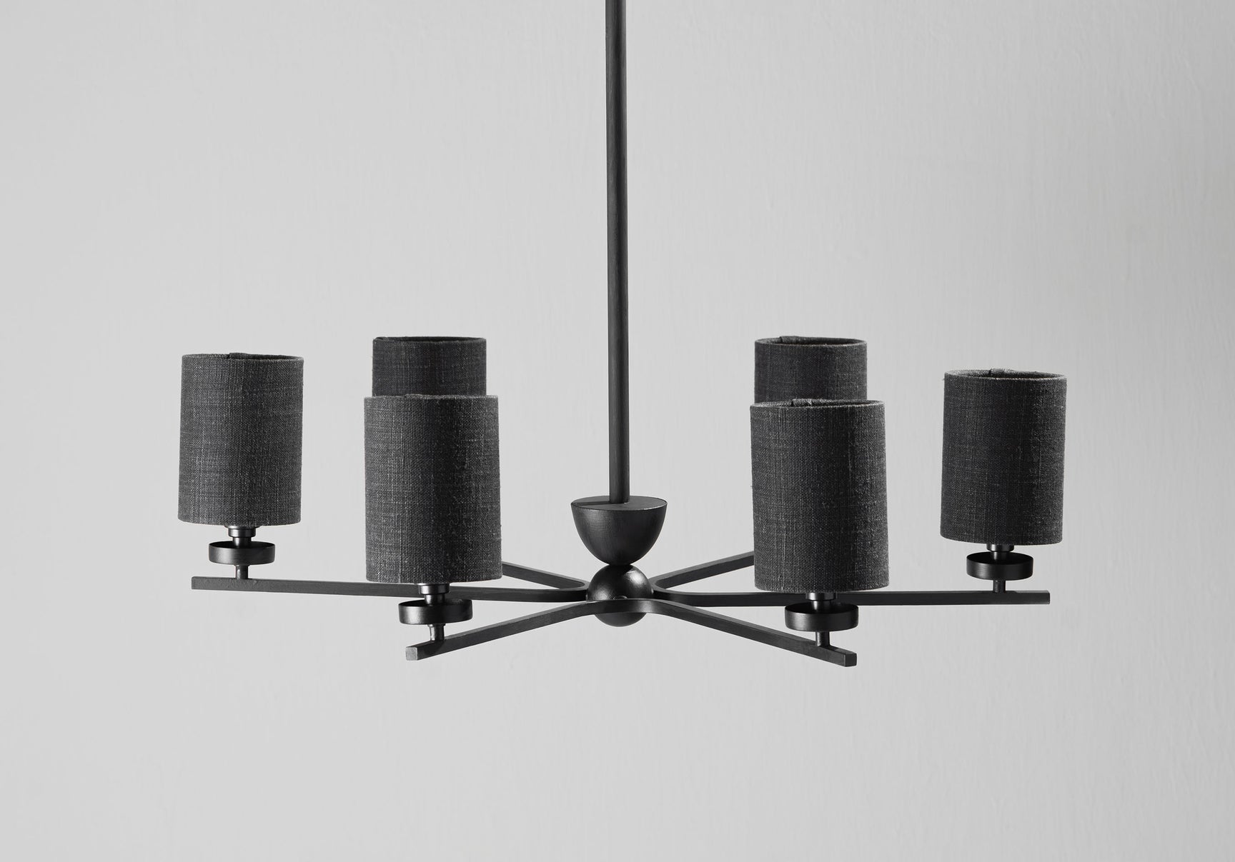 Nero with 6 x 3.5" Top Hat lampshades in Carbon Linen with Wolf lining