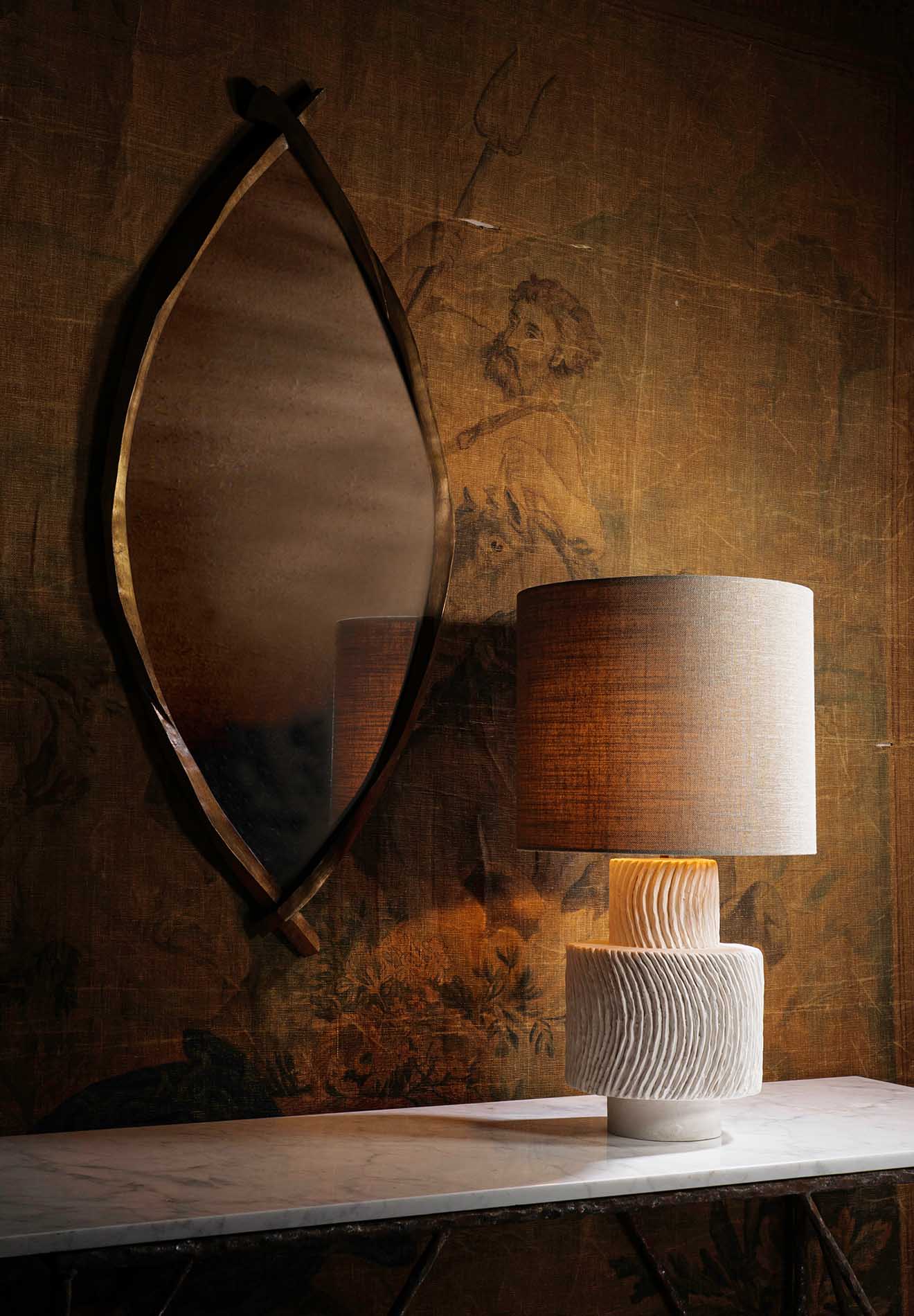 Shown in French Brass with Large Nash lamp in Natural