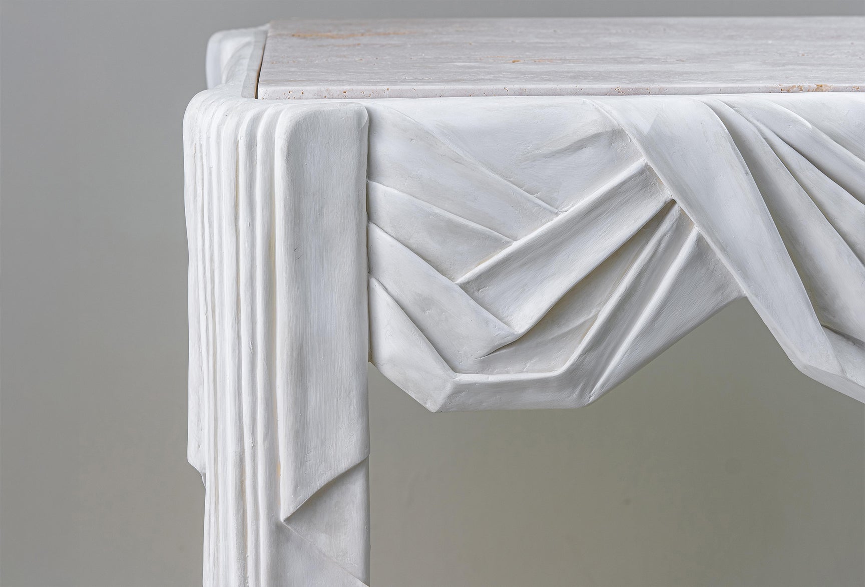 Anziano White with Romano Travertine unfilled and honed marble