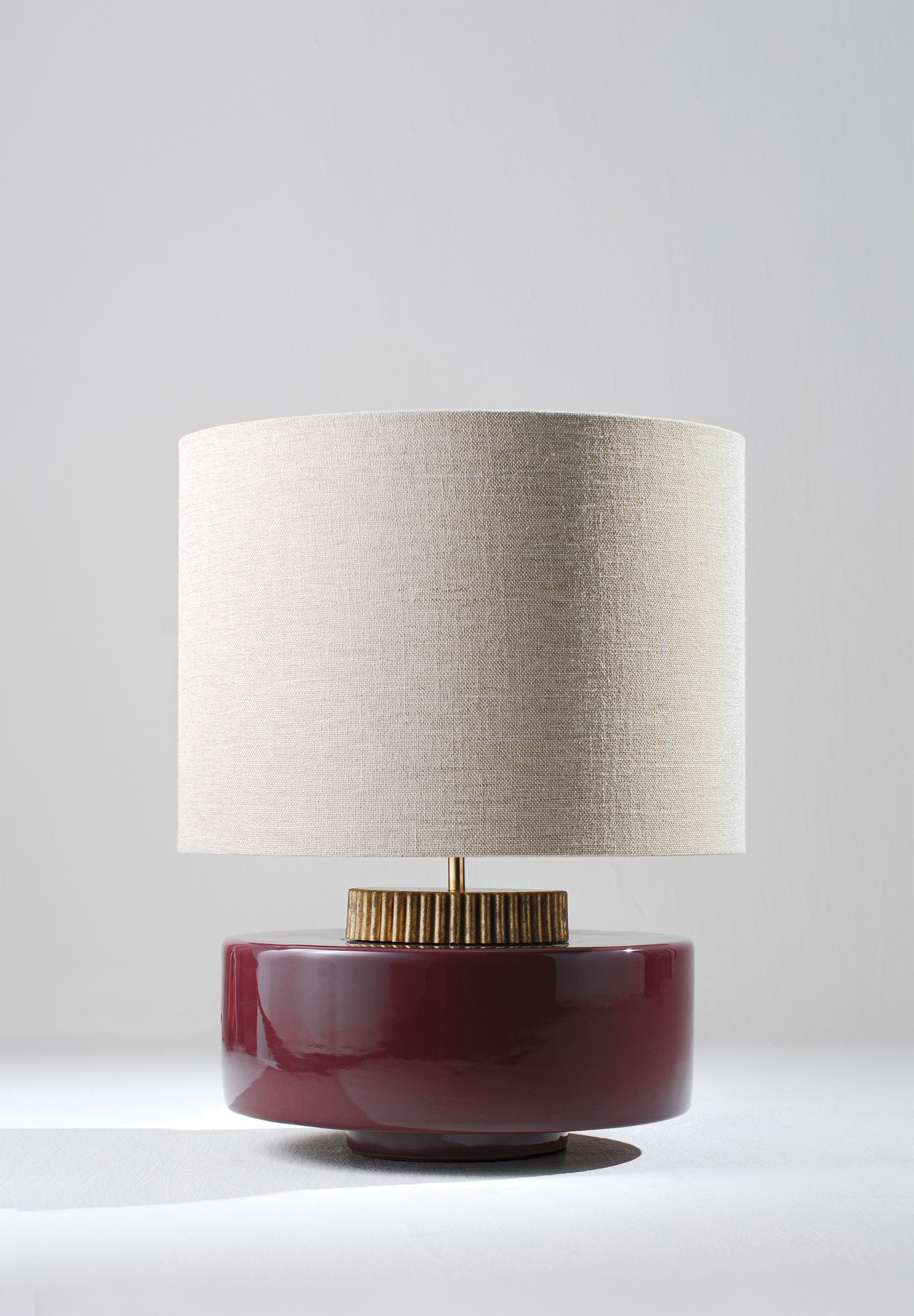 Cranberry with White Gold collar shown with 16" Tall Cylinder in Natural Linen