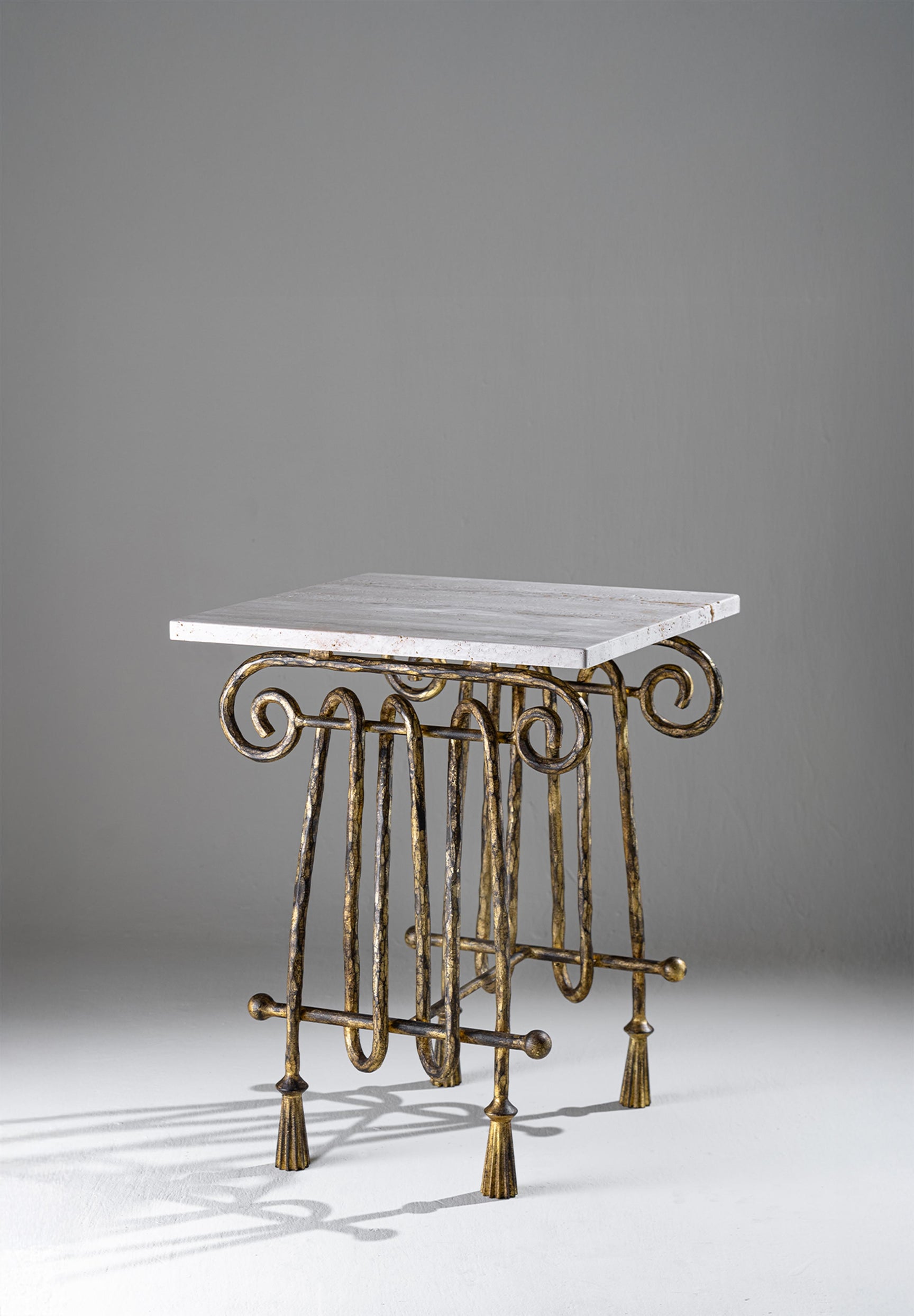 Distressed Gold with Romano Travertine unfilled and honed