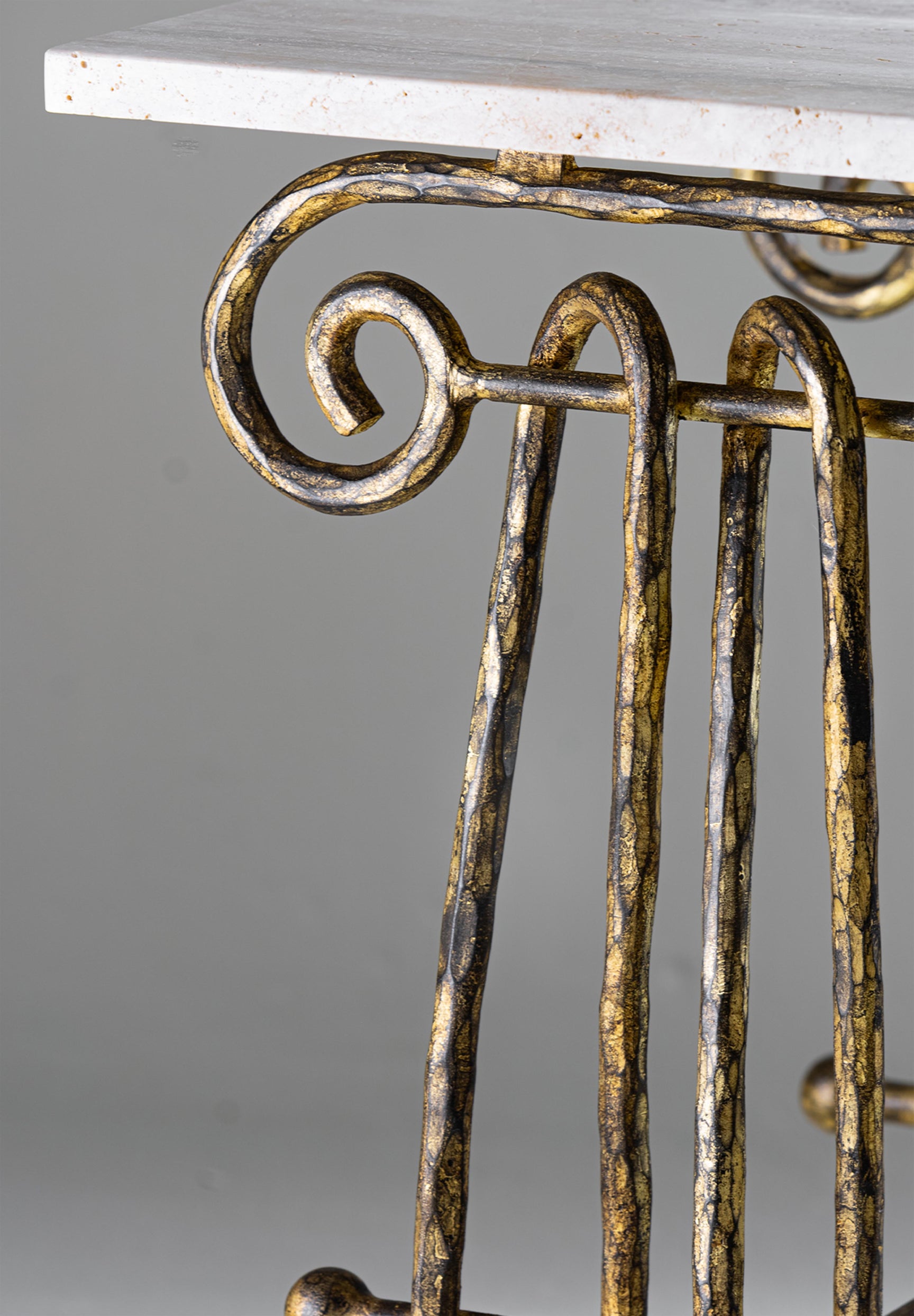 Distressed Gold with Romano travertine unfilled and honed