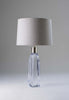 Clear with Aged Brass with 14" Drum in Ghost Silk Linen with Cream Card lining