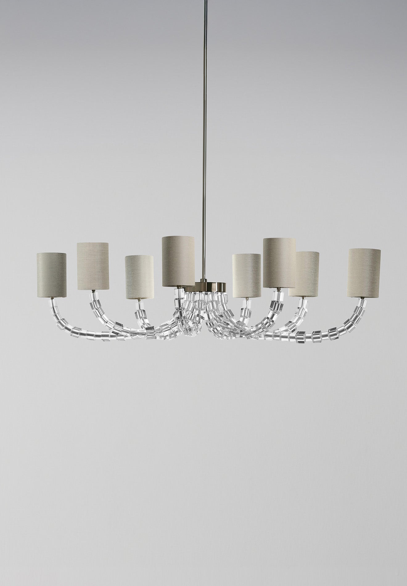 Clear Crystal with Nickel shown with 4" Putty Silk shades with Cream Card lining