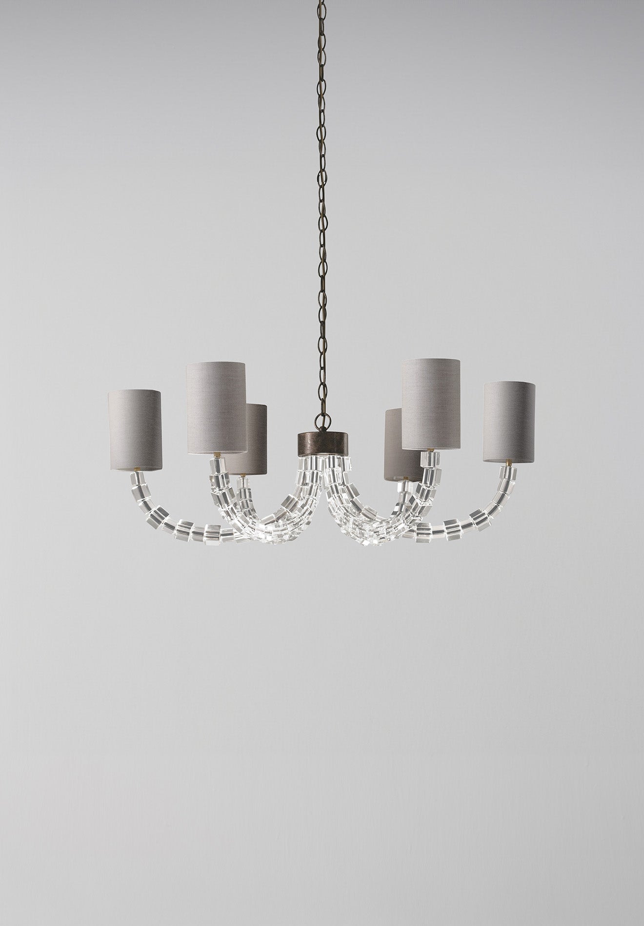 Burnt Silver with Clear Crystals shown with 4" Cylinder in Natural Linen with Cream Card lining