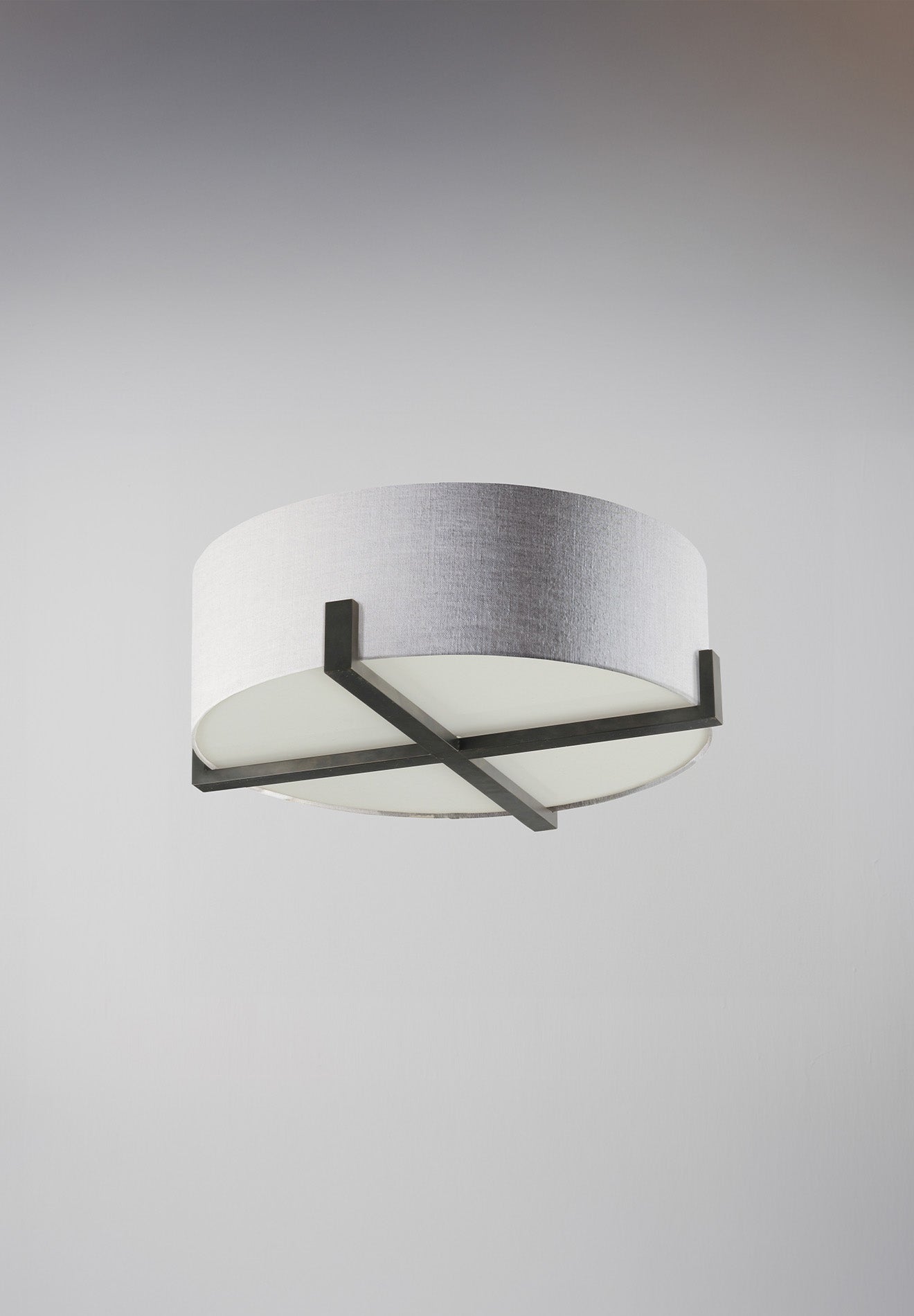 Bronze shown with 20" Short Cylinder in Natural Linen and Frosted Perspex Diffuser with Cream Card lining