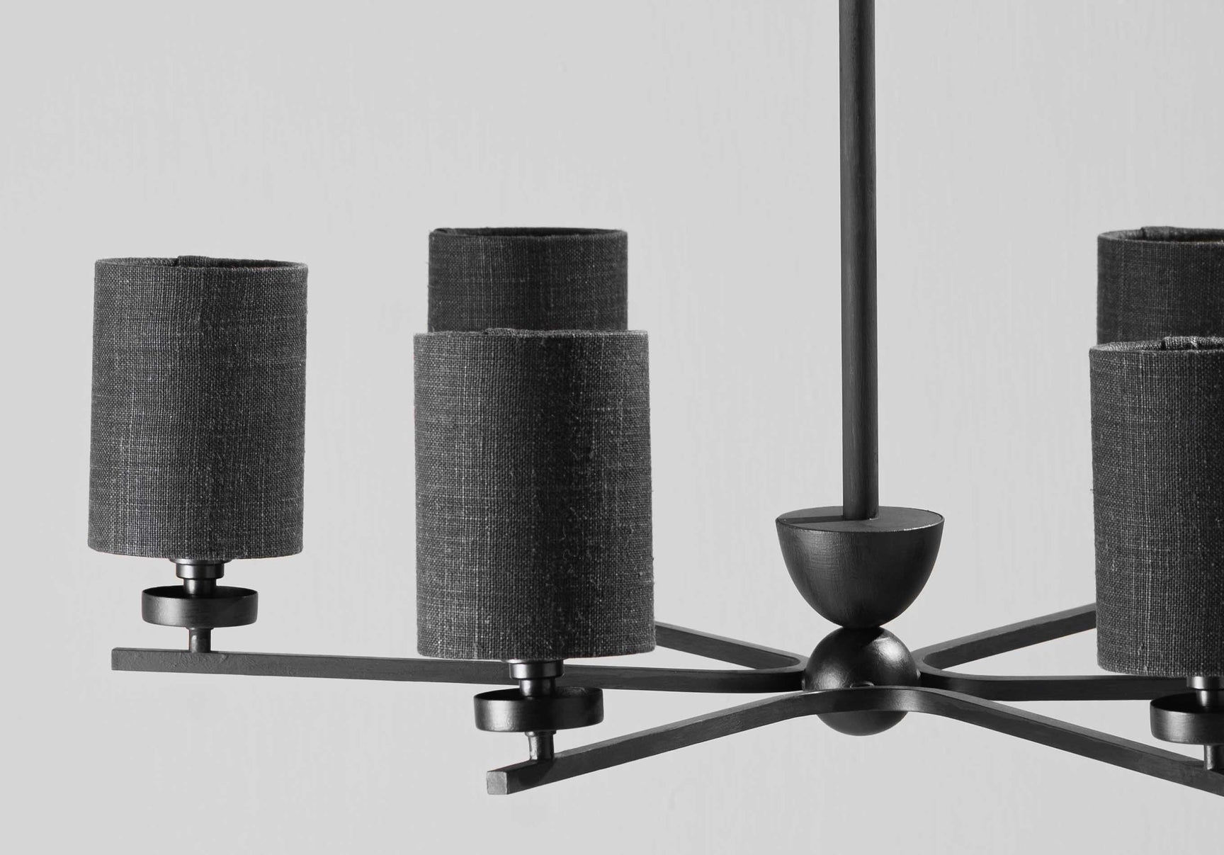 Nero with 6 x 3.5" Top Hat lampshades in Carbon Linen with Wolf lining