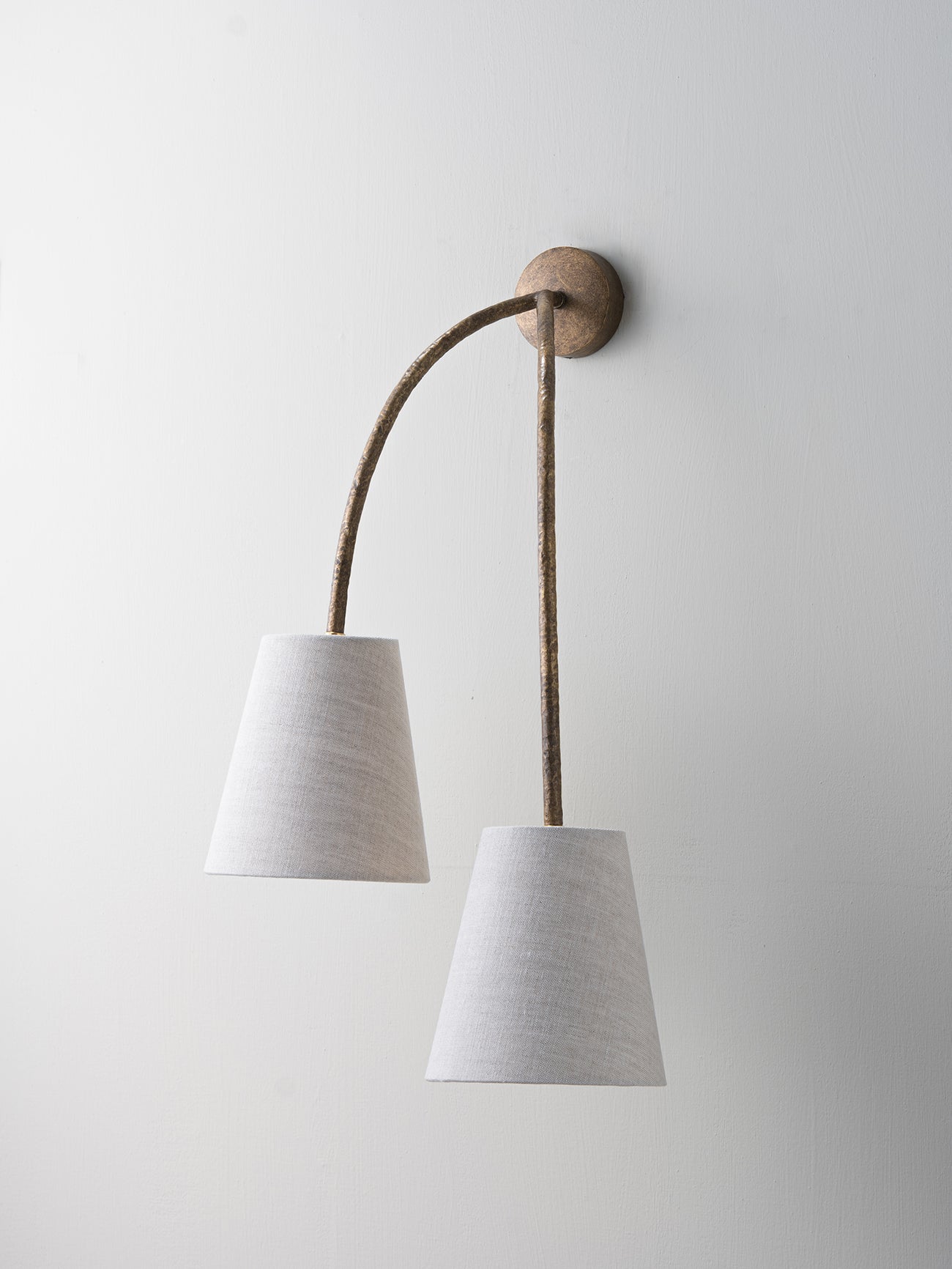 Huck Wall Light shown with 6" Empire in Natural Linen with Cream Card (Right version)