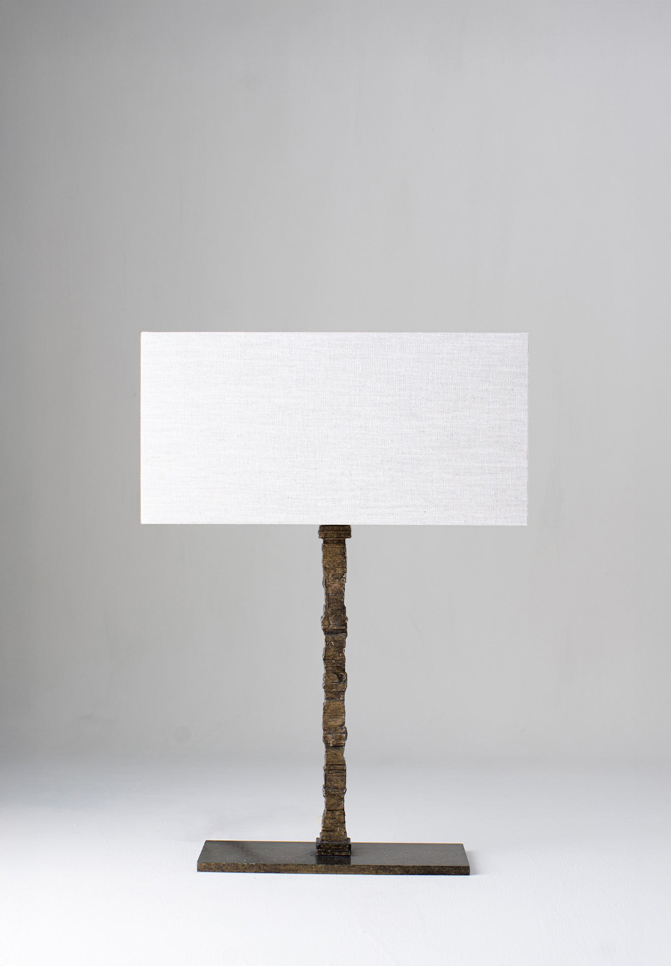 New Bronze with Rectangular Base shown with 16" Rectangle Shade in Natural Linen with Cream Card lining