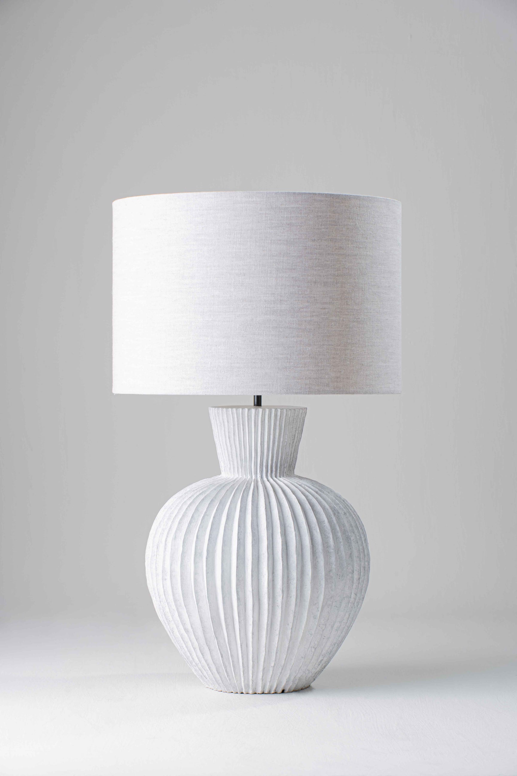 Dappled White shown with 18" Cylinder in Natural Linen with Cream Card lining