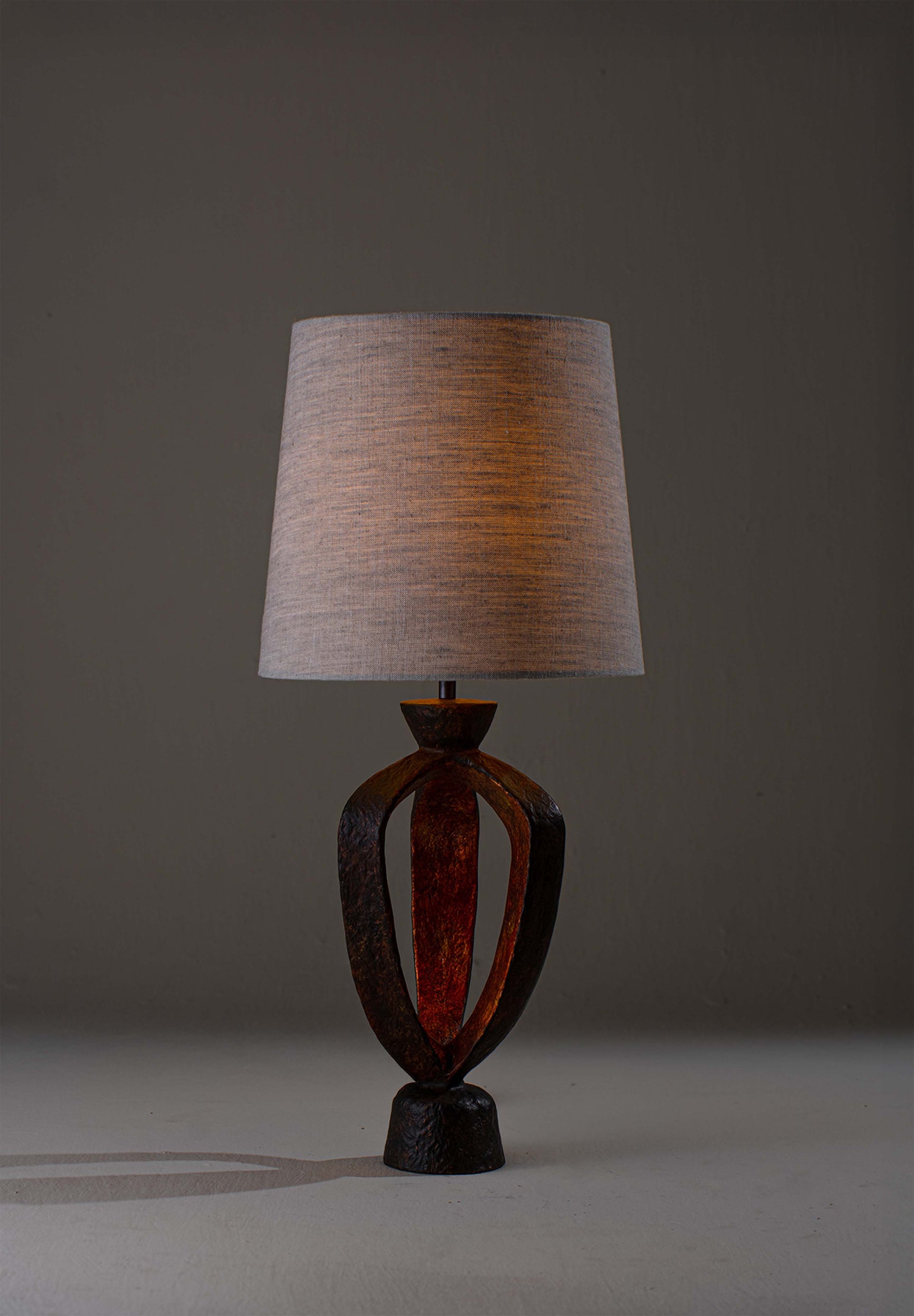 Dark King Copper and King Copper shown with 11" Bongo in Natural Linen with Cream Card lining