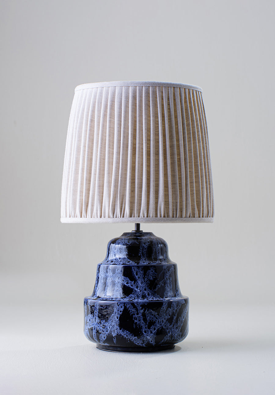 Lapis shown with 15" Fez Gathered shade in Natural Linen and Natural Linen lining 