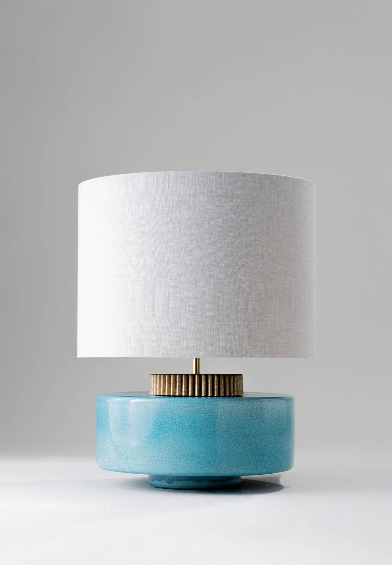Aqua with White Gold collar shown with 16" Tall Cylinder in Natural Linen