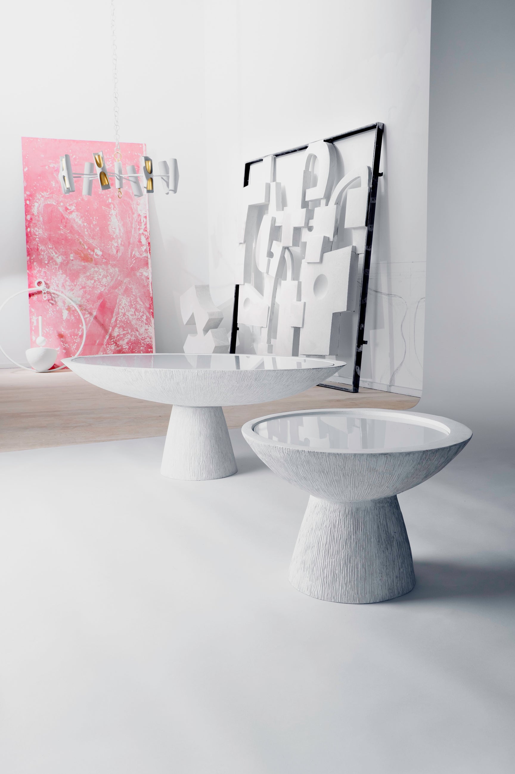 Gareth Devonald Smith Marina Coffee table and Side table in Scratched Plaster