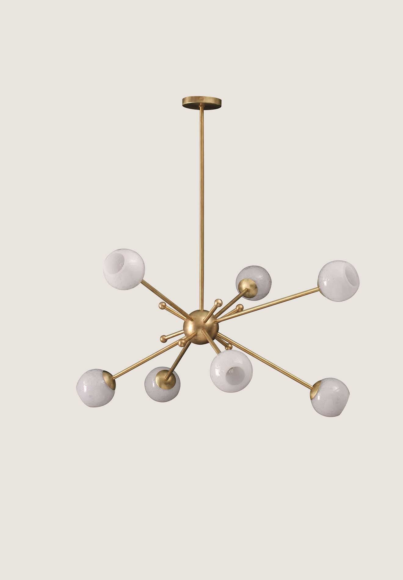 Shown in Bright Brass with Milk Glass