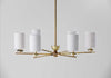 Antiqued Brass with 6 x 3.5" Top Hat lampshades in Natural Linen with Cream Card lining