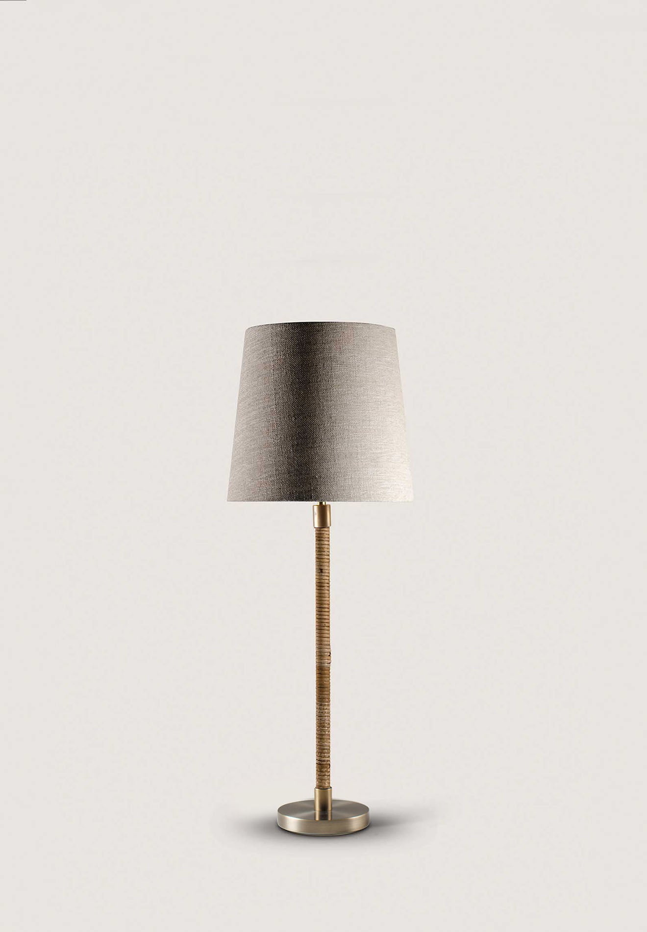 Dark Cane in Antiqued Brass shown with 10" Bongo Natural Linen with Cream Card lining