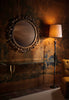 Mushroom Mirror in Mayan Gold, Man 3 Floor Lamp in Bronze, Logan wall mount in Gold with Verdigris
